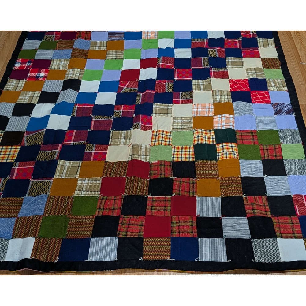 Vintage Handmade Patchwork Rag Quilt 67x77 Multicolor Assorted Fabrics 6 Lb
